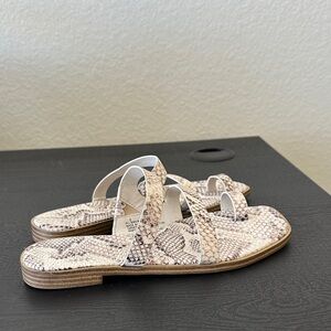 a new day Beige Snake-Print Toe-Loop Crossover Sandals